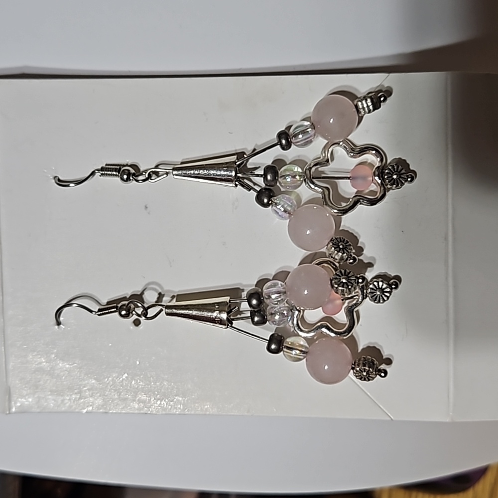 Pink quartz dangle earrings
